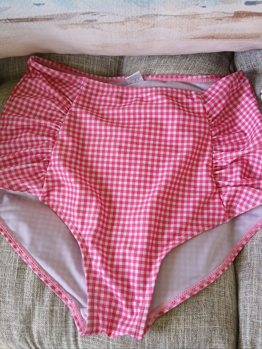 Retro Gingham Swim Bikini Bottoms Pink White Vintage 1940s Inspired